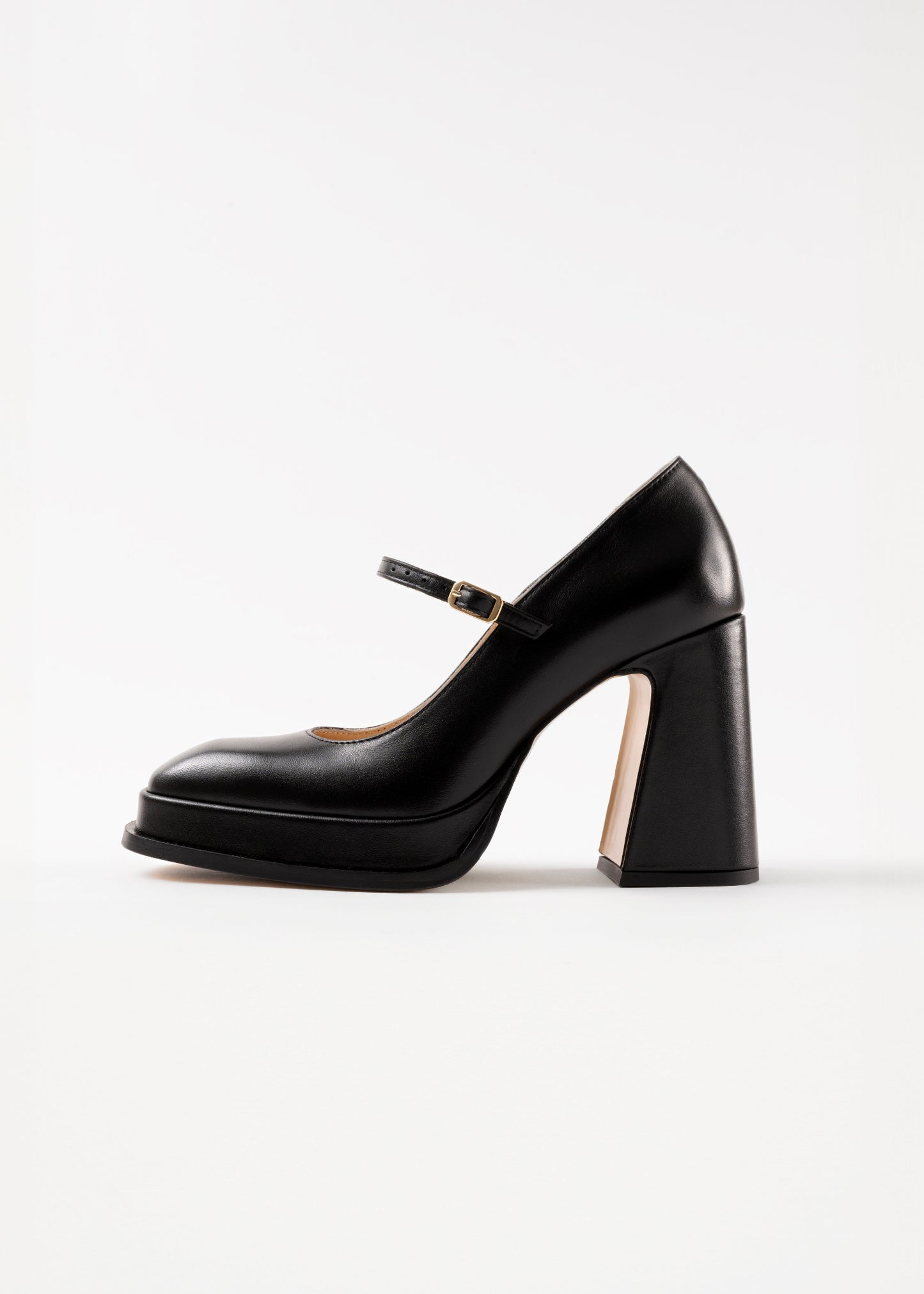 Black high-heeled shoe on a white background