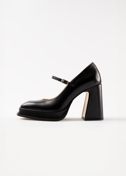 Black high-heeled shoe on a white background