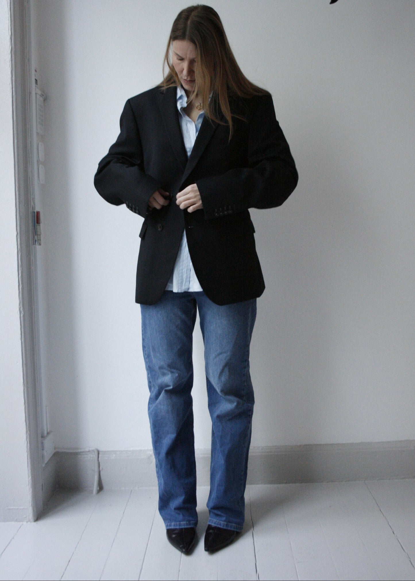 dark blue upcycled blazer